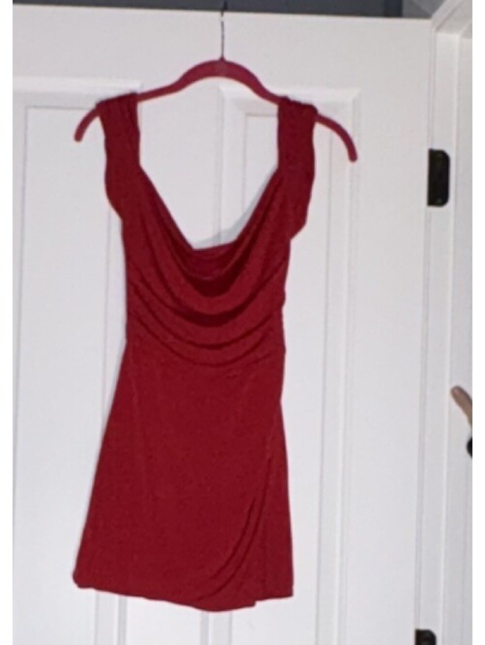 Red Sleeveless Strappy Bodycon Mini Dress Cowl Neck Ruched Tie-Back